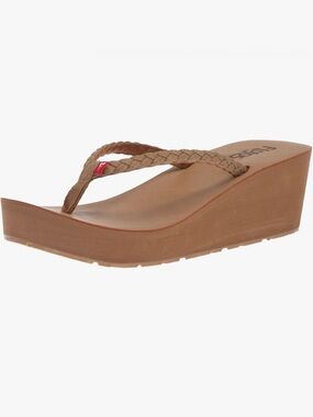 Flojos Women's Braided Wedge Flip Flop Sandal in Tan